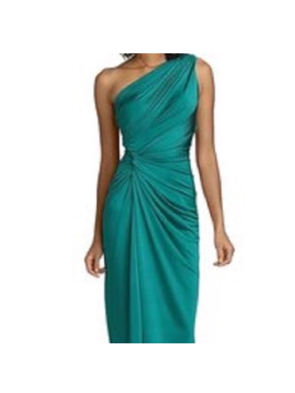 TADASHI SHOJI Small Teal Green One shoulder Rouched Draped Midi Dress Exc Cond - Picture 2 of 8